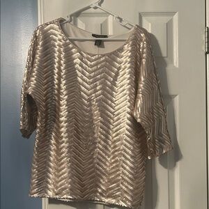 White House Black Market Gold & Silver Sequin Chevron Blouse